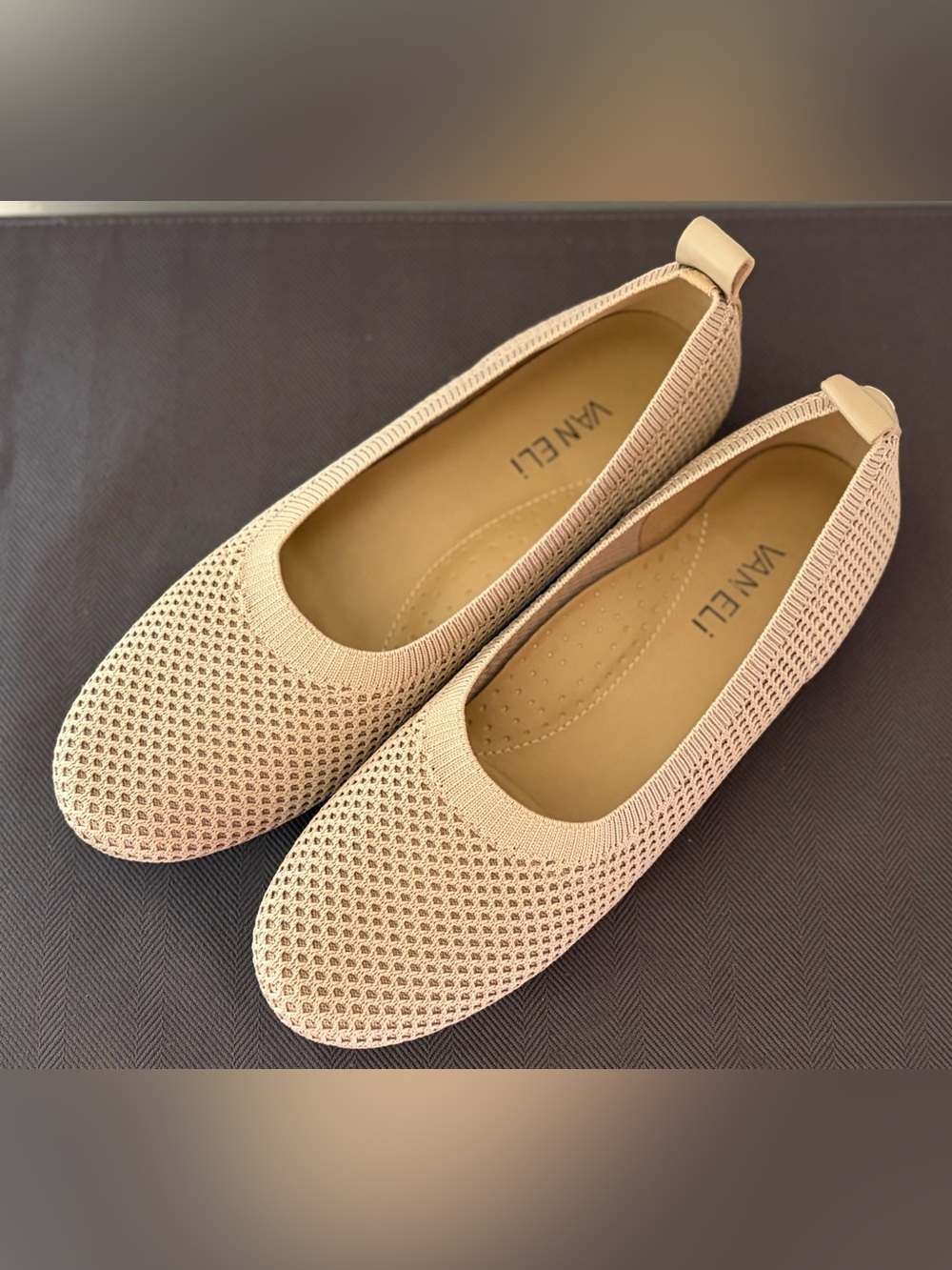 Vaneli Suvi Navy Beige Stretch Knit Ballet Flats 2142 Size 7.5 N Pristine - Picture 3 of 14